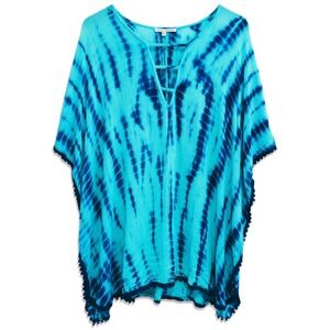 Blue Island Swim Cover Up Womens Large Blue Tie Dye Strappy Kaftan Boho Festival